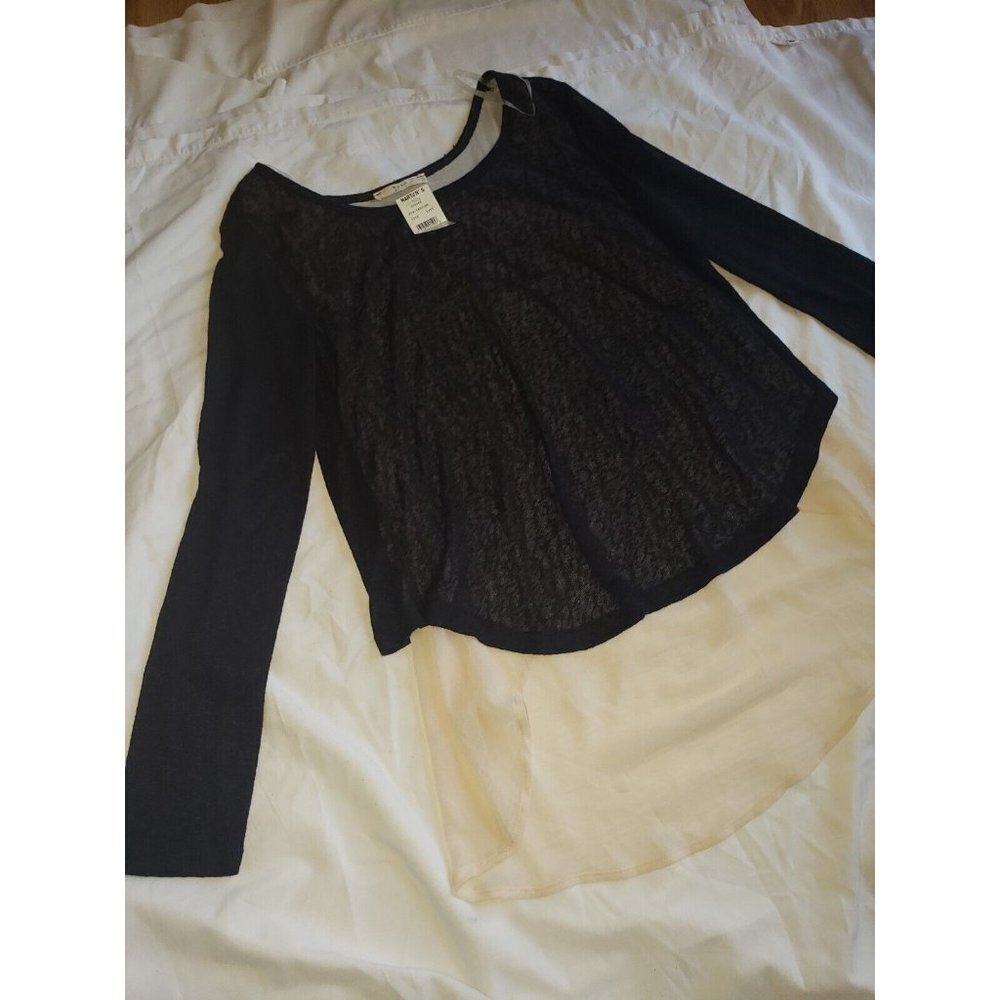 NWT EZRA Tunic Top Navy Blue Layered Sheer Small Long Sleeves Business Casual
